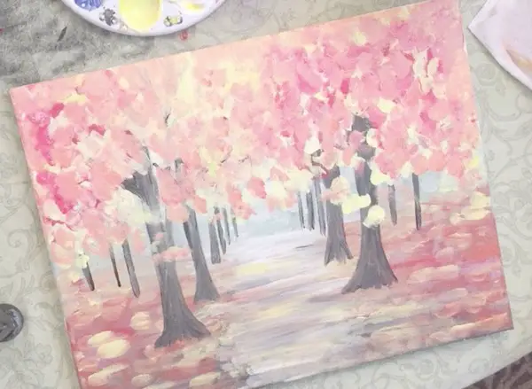 13. Painting the yellow tree leaves