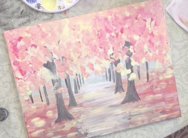 13. Painting the yellow tree leaves