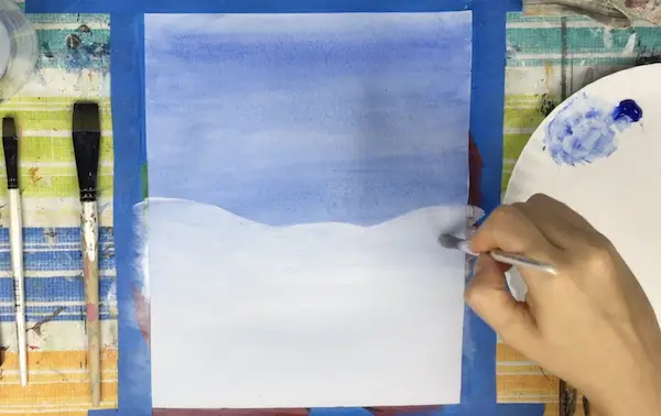 2. Paint in the snowy hills