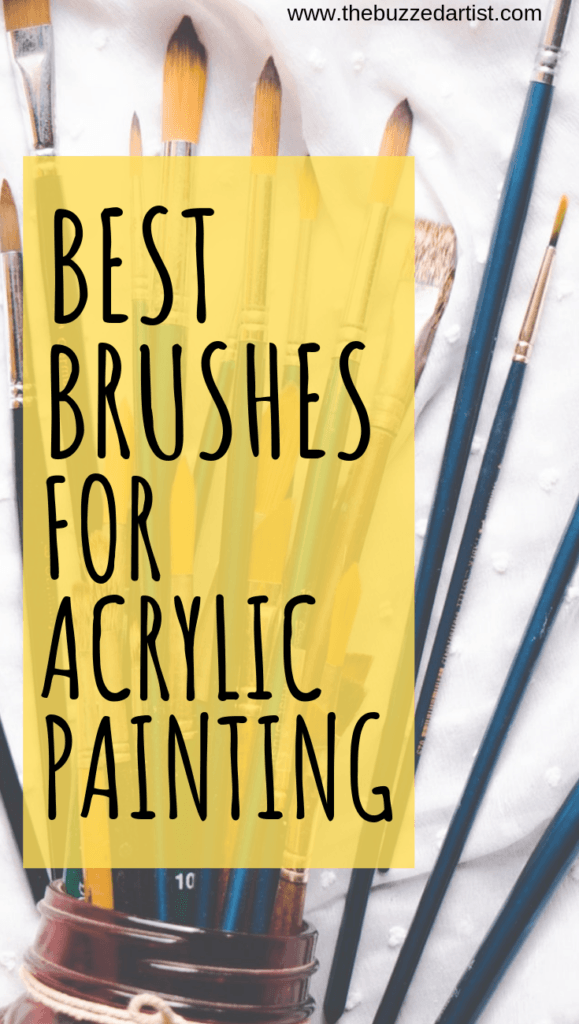 Arrangement of various brushes suited for acrylic painting, emphasizing different shapes and uses.