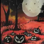 haunted house with pumpkin acrylic painting tutorial for beginners