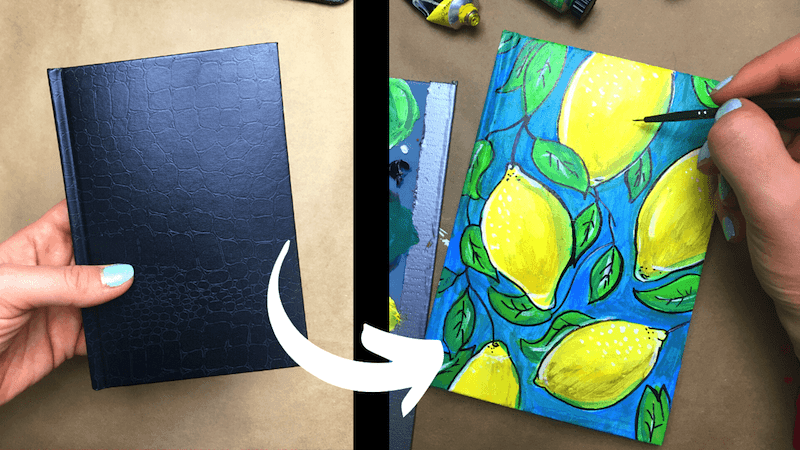 painting notebook cover upcycle project
