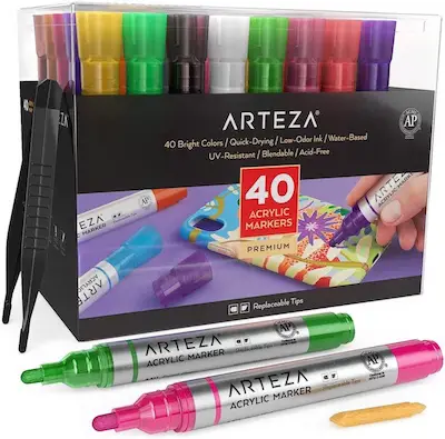 40 Acrylic Markers Extra Fine Tip 30 Multicolor Paint Pens 