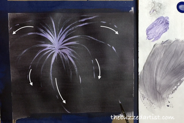 Adding Firework flares new years eve acrylic painting tutorial