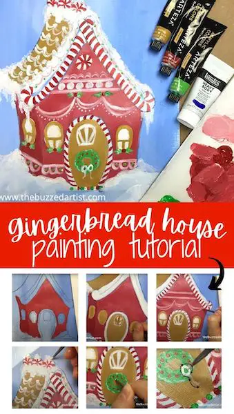 gingerbread house acrylic painting tutorial for beginners