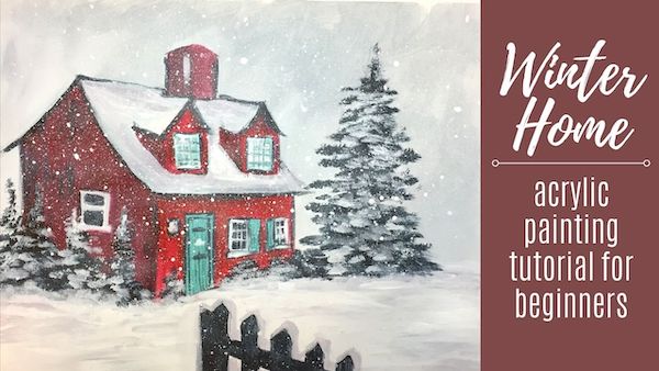 red house in winter acrylic painting tutorial