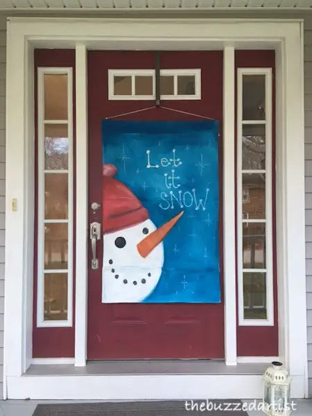 Snowman-Curtain-upcycle-DIY-wall-art-final-result