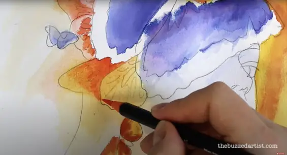 adding in watercolors pop art expressionism painting process