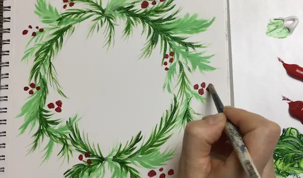 Add in berries christmas wreath pine tree acrylic painting tutorial