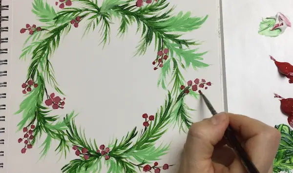 Paint in the branches christmas wreath pine tree acrylic painting tutorial
