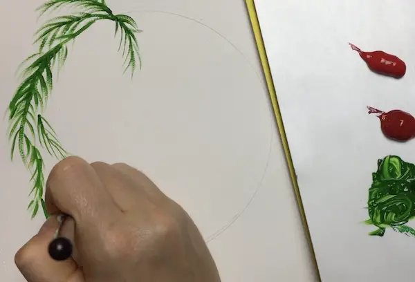 Painting around the wreath christmas wreath pine tree acrylic painting tutorial