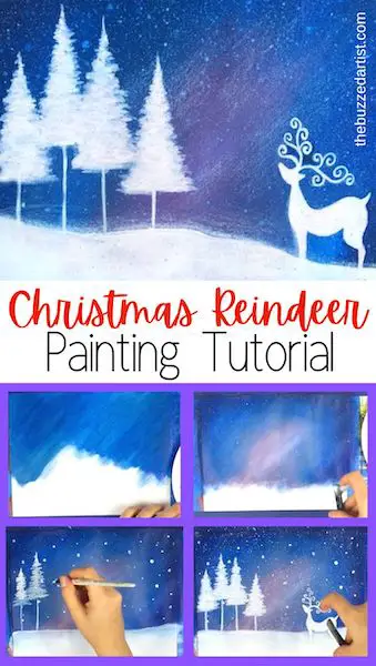 christmas reindeer galaxy sky acrylic painting tutorial