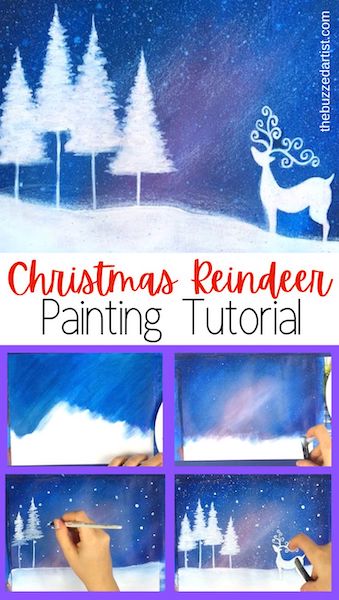 christmas reindeer galaxy sky acrylic painting tutorial