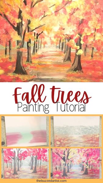 Learn how to paint a colorful fall tree landscape in this step by step acrylic painting tutorial for beginners. Create an autumnal painting featuring a forested path resplendent with fallen leaves and bordered with trees.