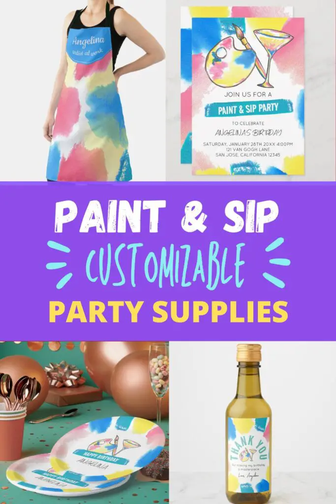 Throw a colorful paint and sip party - personalize with your name to add a custom feel to your art party event.